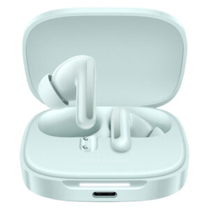 هدفون بلوتوثی شیائومی مدل Redmi Buds 6 با نویز کنسلینگ فعال (ANC)، درگاه شارژ USB Type-C، دارای میکروفون دوگانه با ENC (کاهش نویز محیط)، مقاوم در برابر رطوبت و عرق