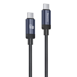 کابل USB-C یسیدو مدل DUAL -C CA204 60W طول 1 متر 5 کابل USB-C یسیدو CA204، کابل دوتایپسی 60 وات 1 متری با روکش کنفی برای شارژ و انتقال داده