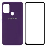 silicone case samsung galaxy a21s کاور سیلیکونی مات به‌همراه محافظ صفحه فول‌چسب