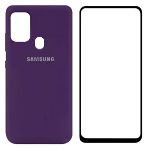 silicone case samsung galaxy a21s کاور سیلیکونی مات به‌همراه محافظ صفحه فول‌چسب