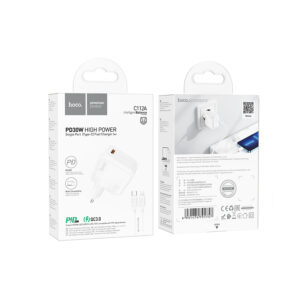 شارژر دیواری 30 وات هوکو مدل C112A PD به همراه کابل تبدیل لایتنینگ